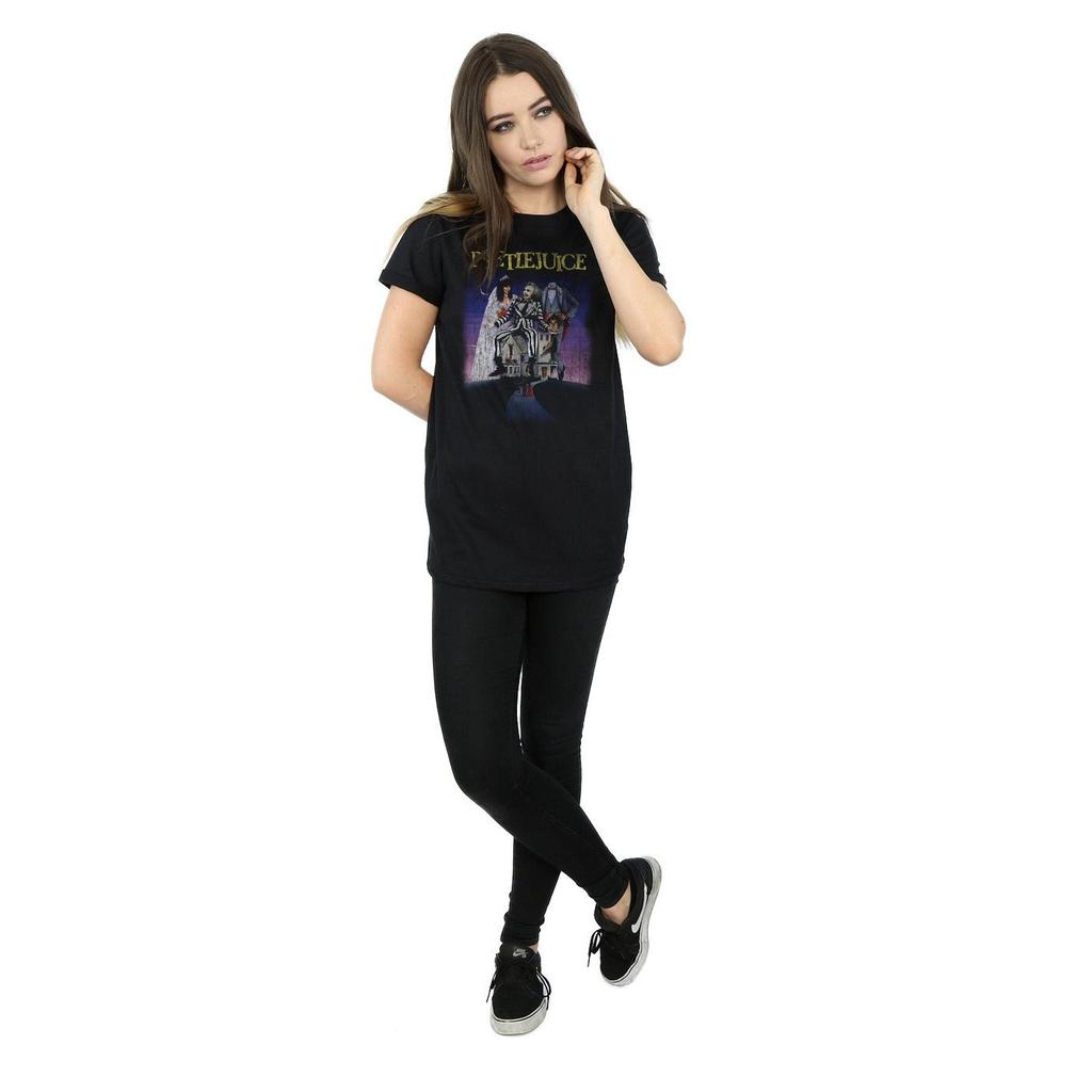 Beetlejuice Damen-/Damen-Boyfriend-T-Shirt aus Distressed-Poster-Baumwolle