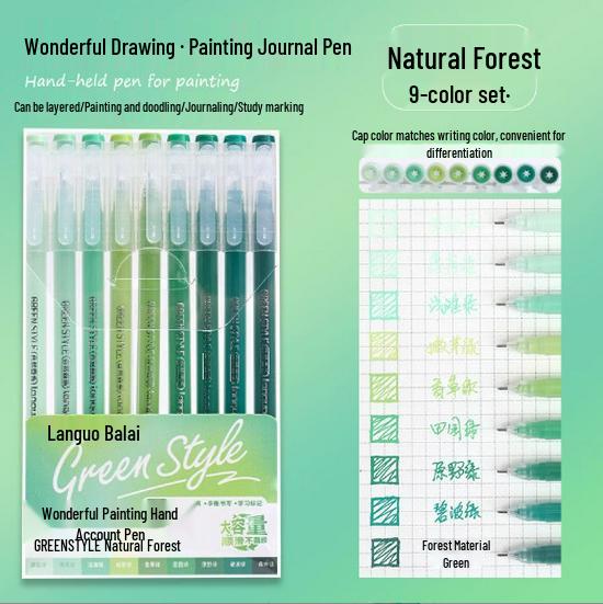 Blue Fruit Nine-Color Gel Journal Pens for Students - Doodle, Color, and Highlight with Fluorescent Markers