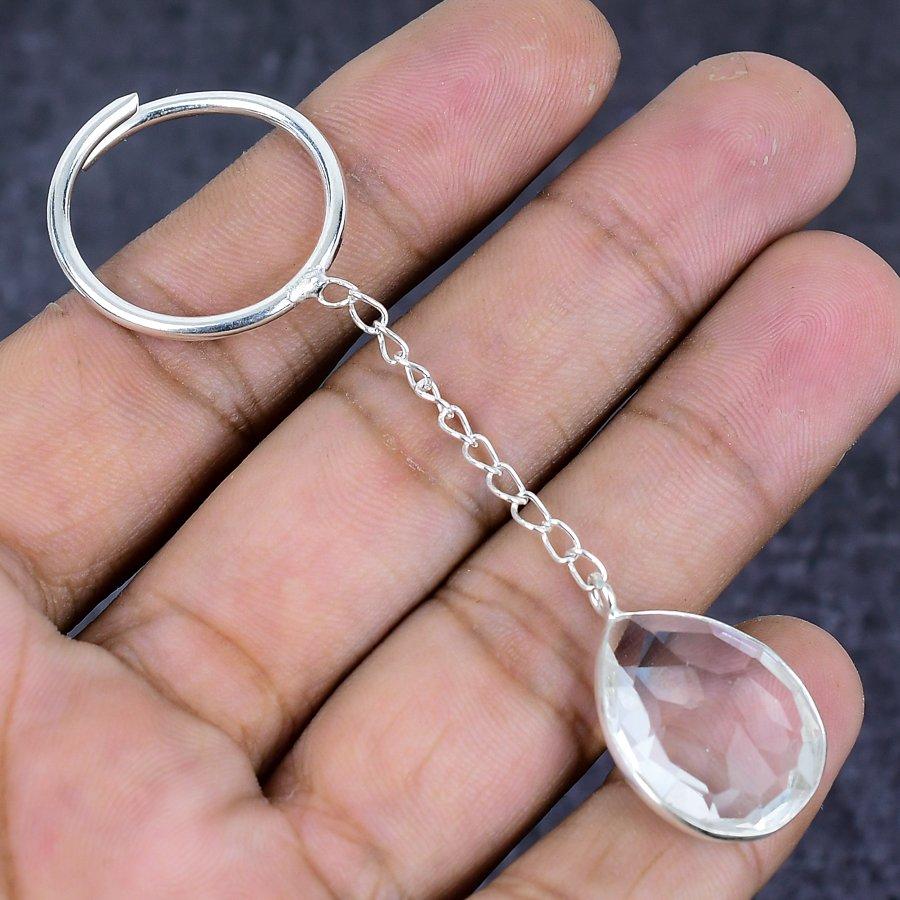 Natural White Topaz Gemstone 925 Sterling Silver Jewelry Keychain 3.15" ETC-13832
