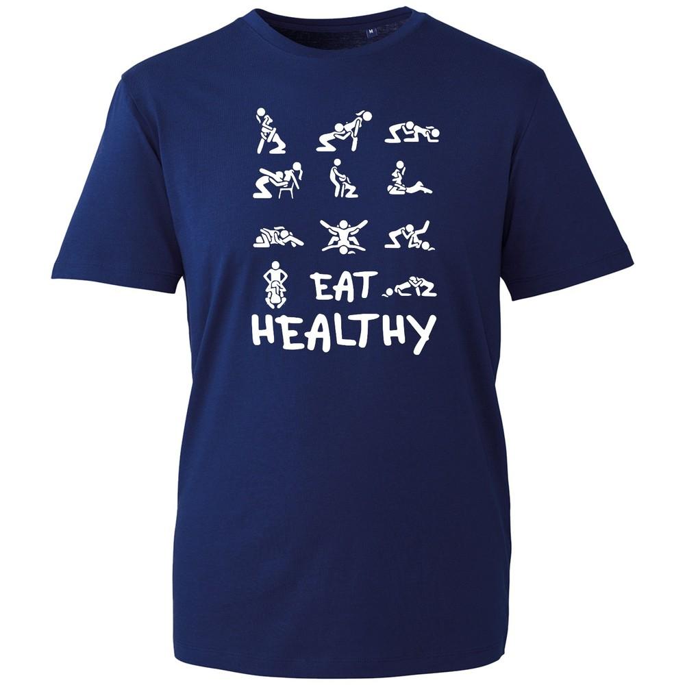 Unisexs Eat Healthy TShirt Funny Offensive Rude Joke Cartoon Design Unisex Tee S