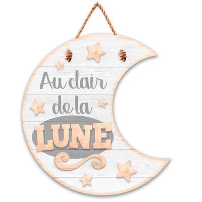 [Q7111] - Placa de madeira 'Mensagens' bege cinza (Lua - Ao luar) - 19x17 cm