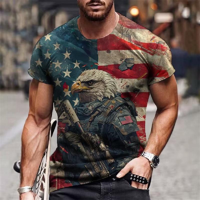 American Flag Graphic T-Shirt For Men Eagle Animal 3D Printed Tees Summer Casual Loose Short Sleeve T Shirts Street O-Neck Tops