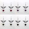 Goth Punk Sliver Color Vampire Bat Five-pointed Star Red Crystal Pendant Dangle Earrings for Women Halloween Party Witch Jewelry