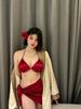 Burgundy Ultra-Sexy Women's Three-Piece Bikini Set for Beach & Hot Springs