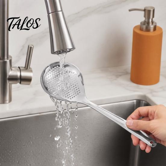 Talos Stainless Steel Kitchen Strainer Skimmer, Large Deep Mesh Spoon for Noodles Frying Hot Pot, Heat‑Resistant Oil Drainer Sifting, Rust‑Proof