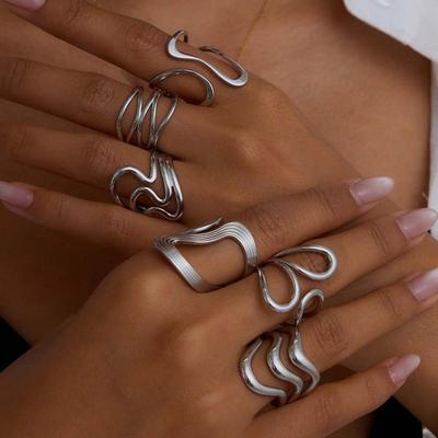 Stainless Steel Silver Color Rings for Women Punk Geometric Metal Irregular Chain Open Rings Hiphop Simple Jewelry Accessories
