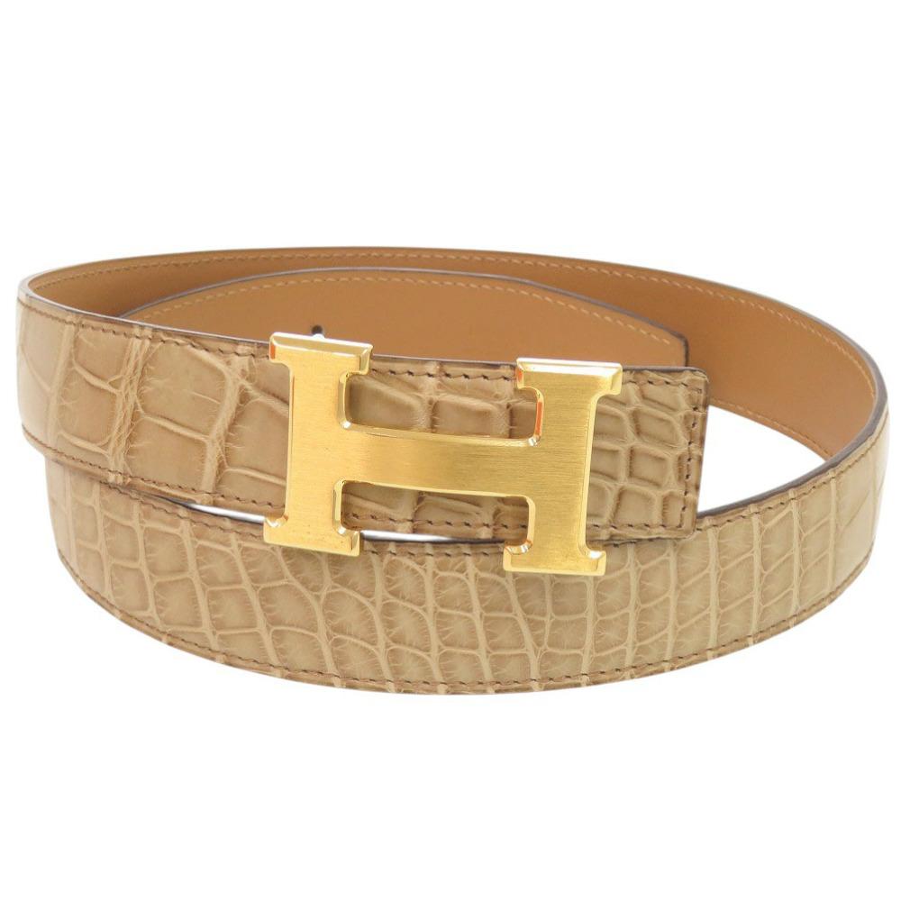 Used AUTHENTIC HERMES Constance H-Bucklebelt Beige alligator