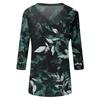 Women’s V Neck Floral Print Blouse Three Quarter Sleeve Casual Loose Fit Lightweight Top for Everyday Wear
