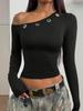 Asymmetrical Hollow-Out One-Shoulder Long-Sleeved Top for Women's Nightclub Fashion
