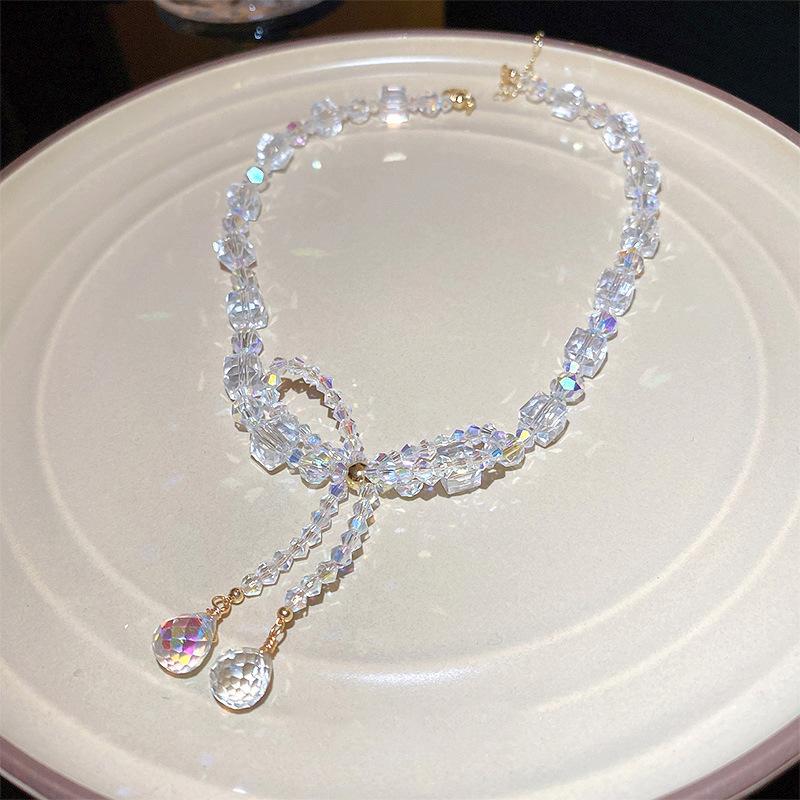 Summer Crystal Bow Necklace, Dongdaemun Niche Luxury Clavicle Chain, Elegant and Versatile Accessory