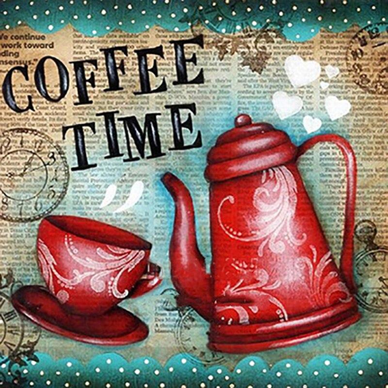 5D DIY diamentowe malowanie filiżanka kawy diamentowe hafty dekoracje ścieg krzyżykowy w pełni z okrągłych wierteł Home Decor instrukcja sztuka prezent