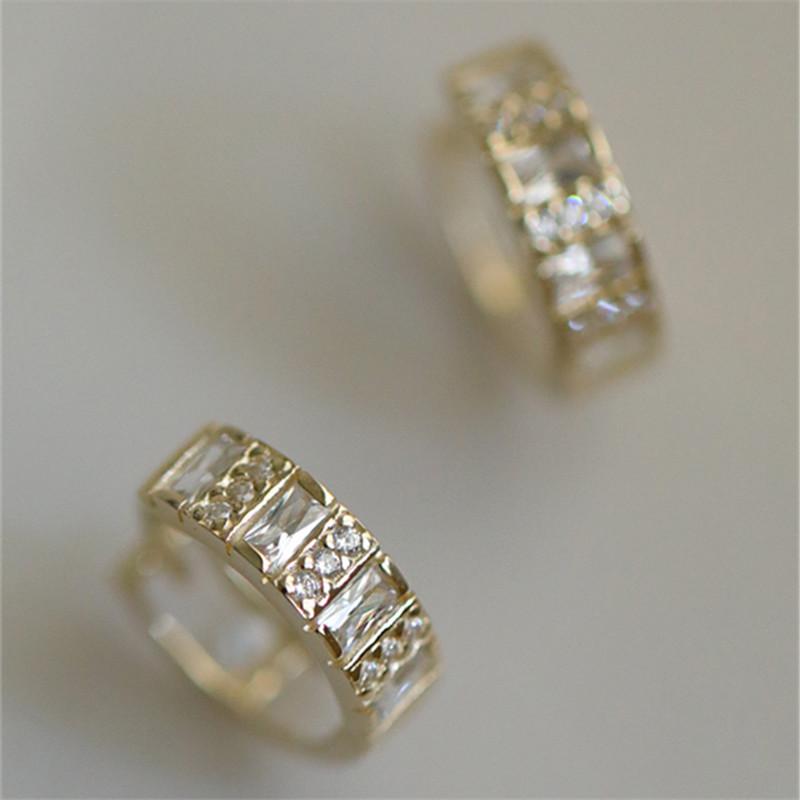 925 Sterling Silver Plated 14K Gold Inlaid Zircon Geometric Earrings for Women French Temperament Party Jewelry Silver