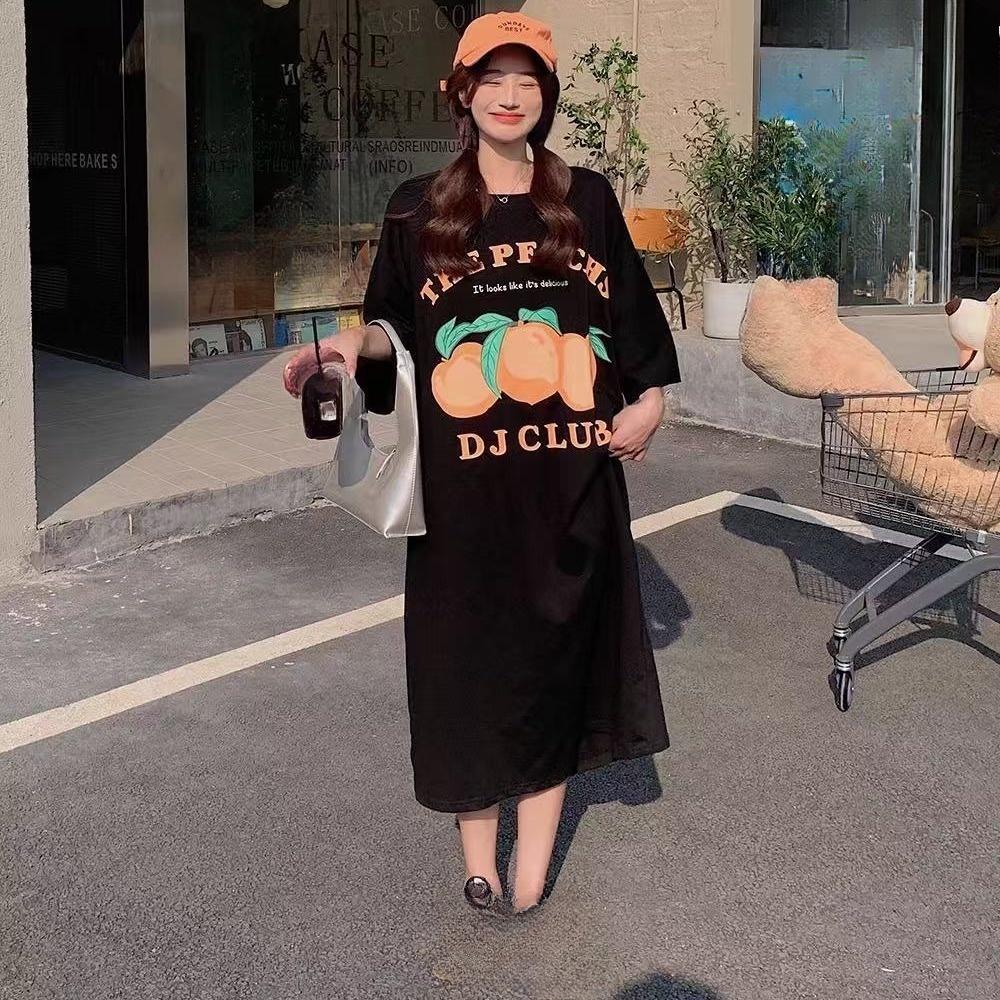 

Женское платье-футболка с короткими рукавами и круглым вырезом, большого размера, свободного кроя, длинное, в стиле кэжуал, длиной до колена, для сна 4XL чёрный