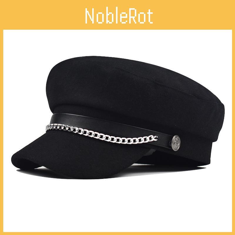 Women Solid Color Stylish Beret Cap Chain Decor Winter Spring Wear Travel Hat