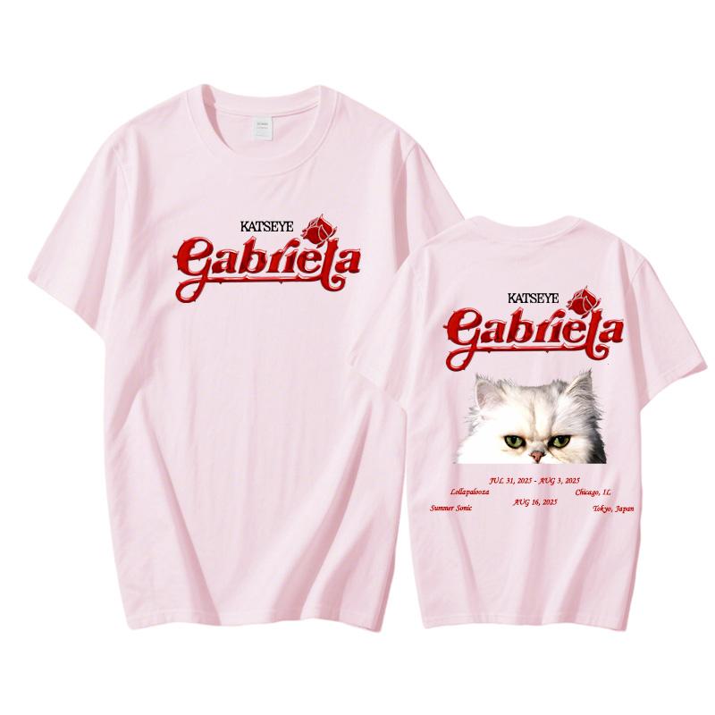 

Katseye Gabriela 2026 NEW T-shirt Short Sleeve High Quality 100%Cotton Tshirts Hip Hop Printing T Shirt Gothic Streetwear M рожевий