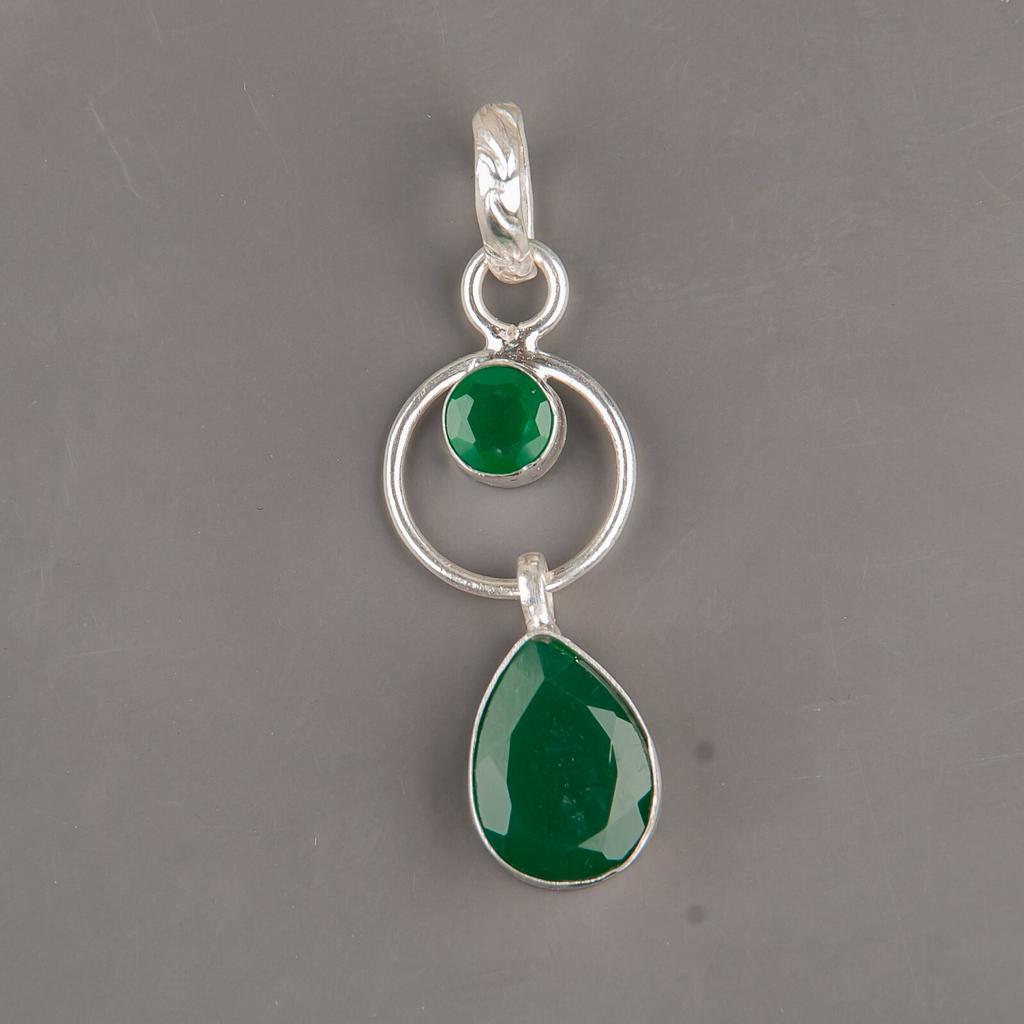 Green Onyx Gemstone 925 Sterling Silver Women Gift Jewelry Handmade Pendant1.80" PP-10-17