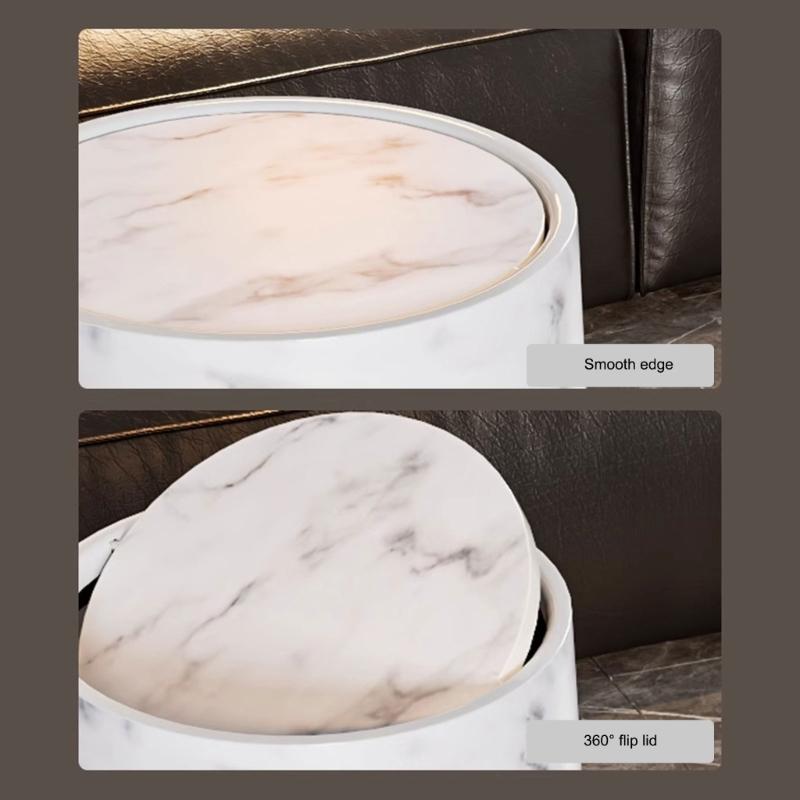Modern Double Layer Marble Print Small Garbage Can Swing Lid for Bathroom Kitchen Office Bin Easy Cleaning Design