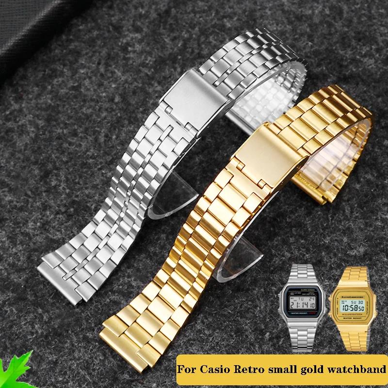 Correa de acero fino para reloj Casio correa de muñeca de acero a158 / a159 / A168 /a169 /b650 /aq230/ 700 serie de relojes pequeños dorados Correa de 18 mm
