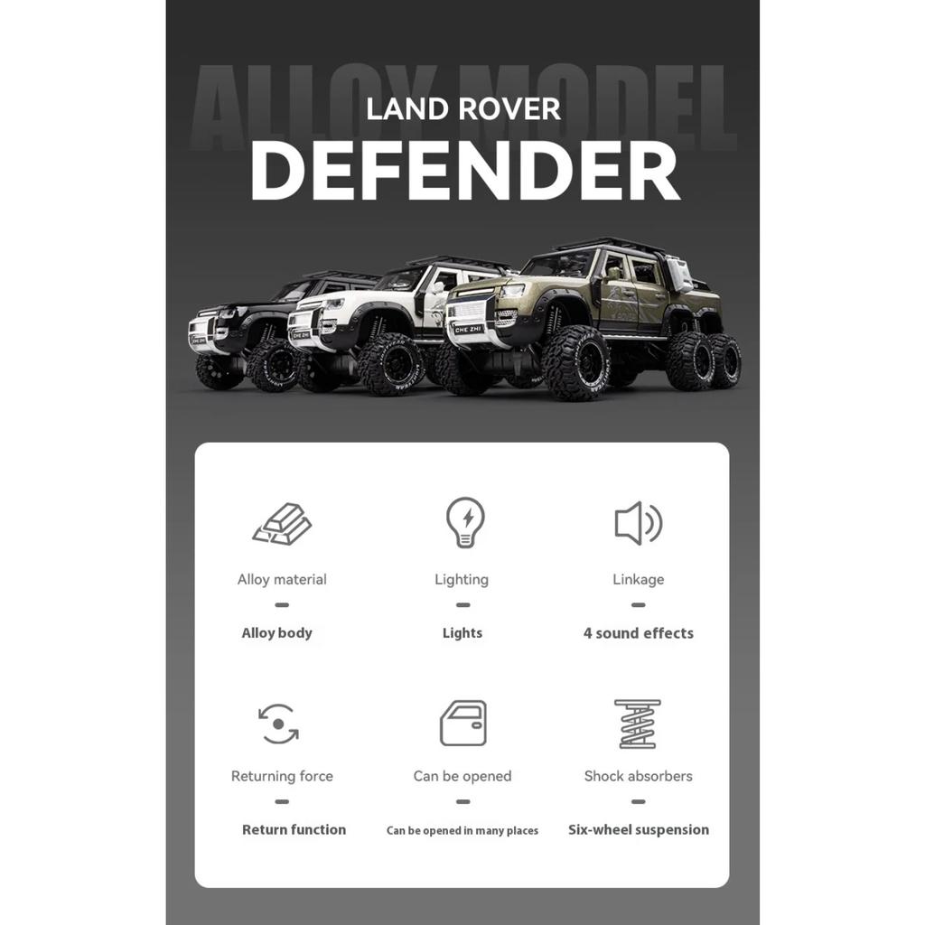 1/24 Land Rover Defender Six-Wheel Off-Road Vehicle Model Simulation Sound Light Children's Game Toy Car Boy Gift