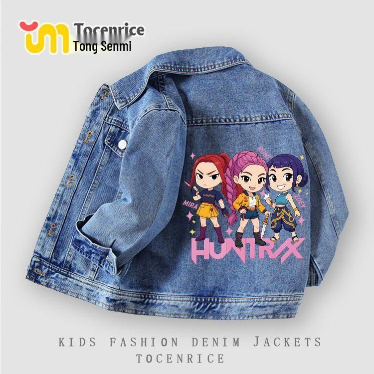 Dżinsowa kurtka K-popowych Dziewczyn-Czarodziejek Kolekcja Wiosna/Jesień 2026 - Modny Kołnierz dla Dzieci w Rozmiarze Średnim i Dużym