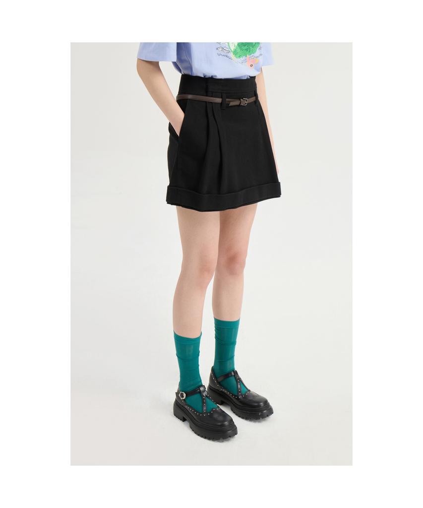 LUCKY CHOUETTE Coloring Point Mini Skirt (Optional Belt) (Dark Black)_Lfkas25220Bkd