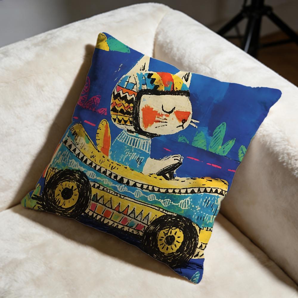 Driving Cat Cushion Cover Soft Decorative Pillow Case Suitable for Bedroom Sofa Car Travel Use
