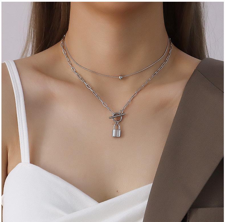 European & American Multi-layer Titanium Steel Necklace with Non-fading OT Buckle Clasp - Versatile Stackable Pendant for Women