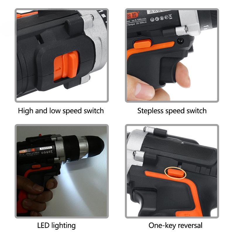 36V Heavy Duty Brushless Motor Impact Wrench Machine Cordless Drill Torque Battery