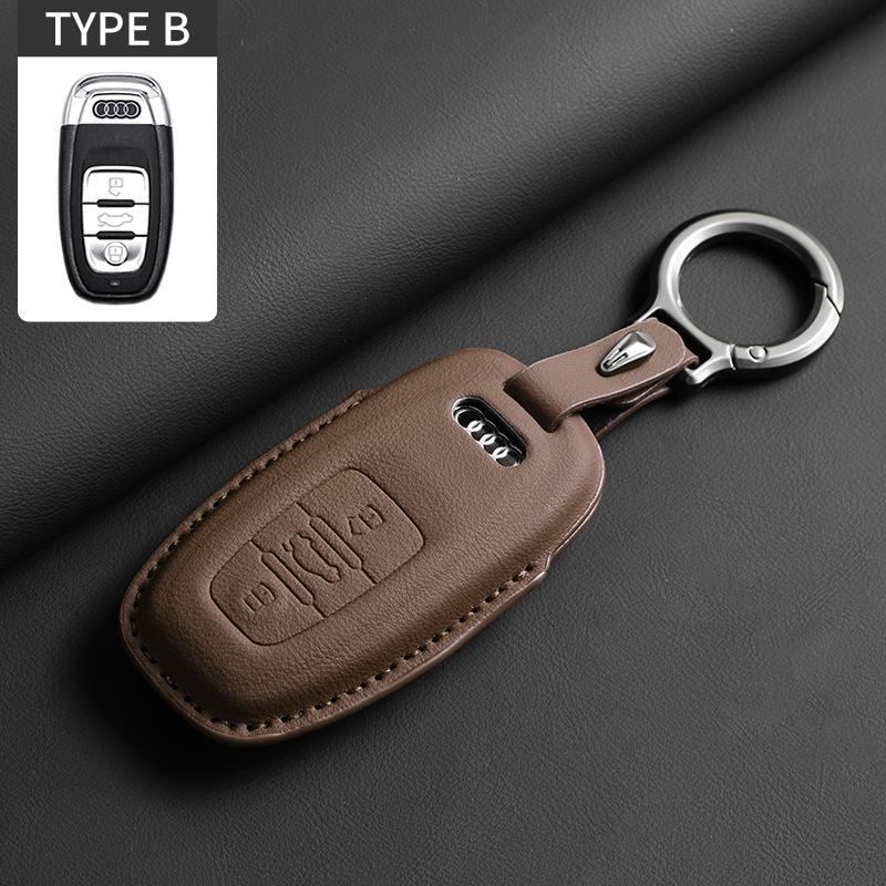 Leather Car Key Case Cover For A4L A5 Q7 TT TTS A3 A4 B9 A6 A7 4K A8 E-tron Q5 Q8 C8 D5 SQ8 Car Keychain Accessories