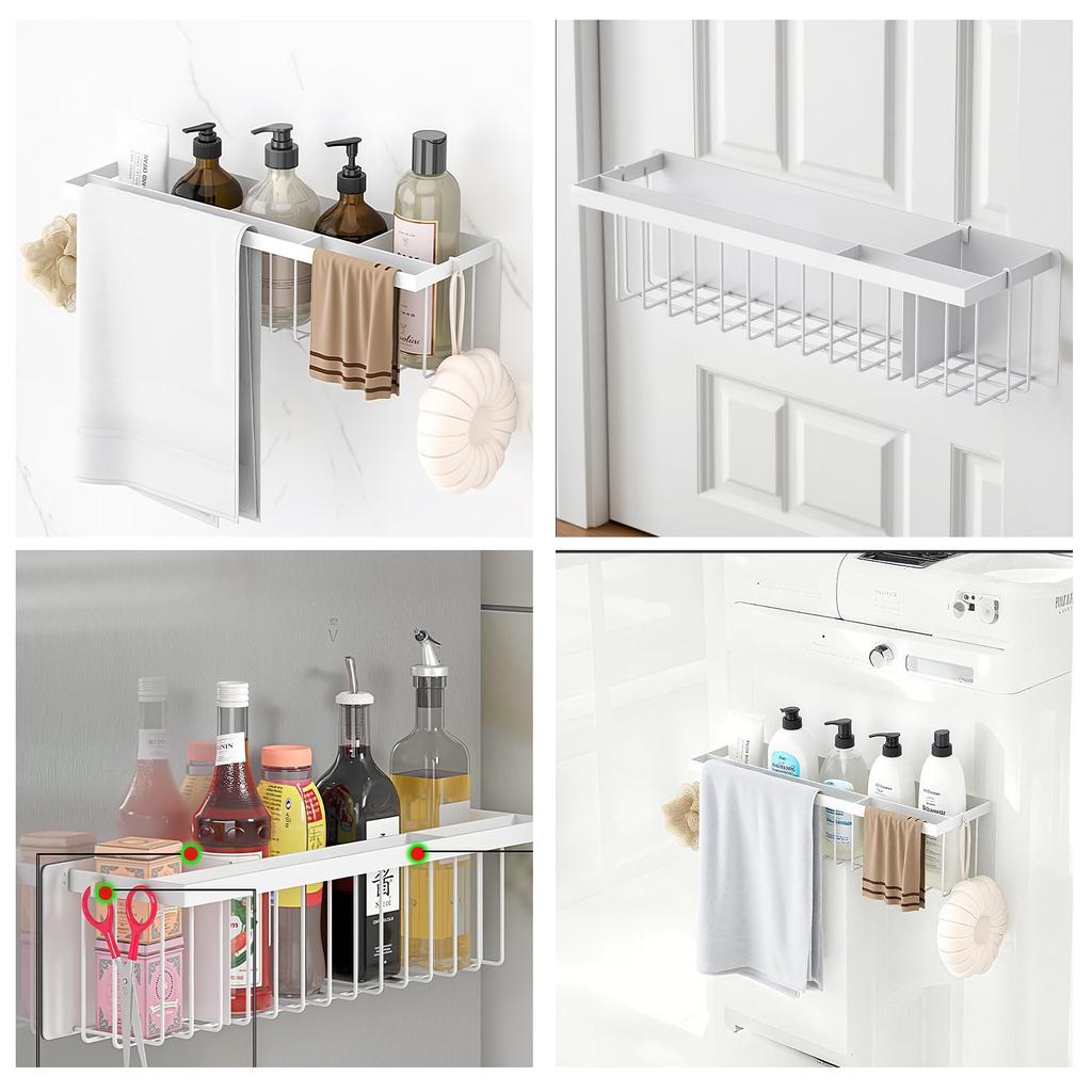 Bathroom Rack Magnet Drainer Storage Rack for Bathroom Wall Storage with Hooks Strong Magnetic Adsorption Towel Rack Kitchen Toilet Washroom Washing
