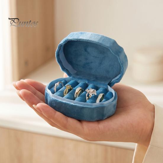 Wedding Souvenir Jewelry Box Velvet Mini Ring Box, Multi Slots Soft Inner Organizer, Portable Case for Travel Oval Shape Storage Proposal Engagement