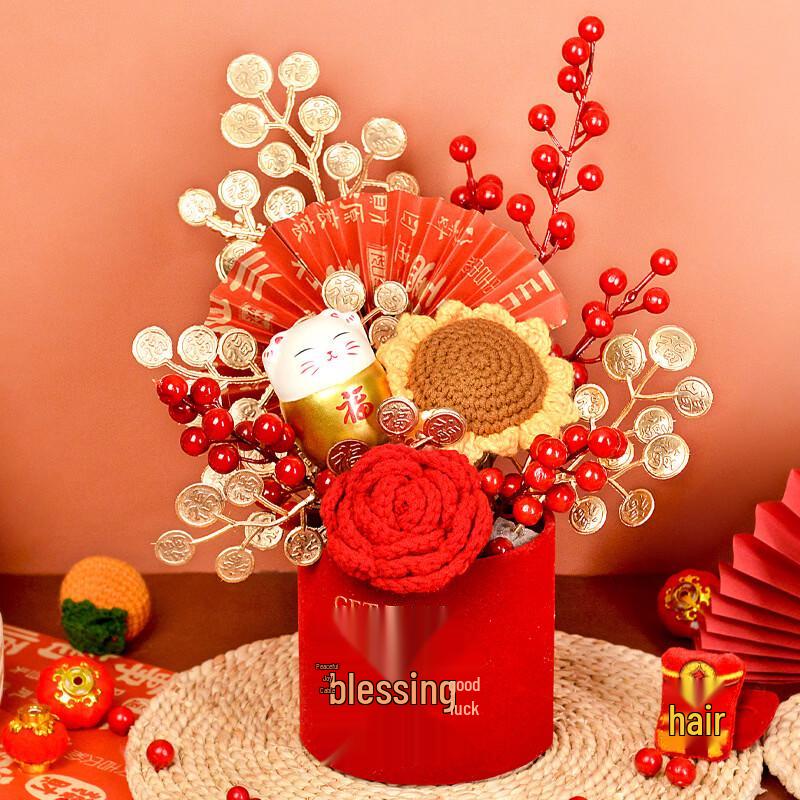 Handun Flocked Fortune Bucket Artificial Flower Ornament