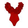 Solid Red Flower One Piece Swimsuit Luxury Women Swimwear Sexy Swim Suit Deep V Monokini Off Shoulder Bodysuit Bathingsuit
