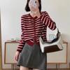 Autumn New Short Cardigan Striped Fashion Women's Crew Neck Knitted Long-sleeved Sweater Bottoming Shirt Tide