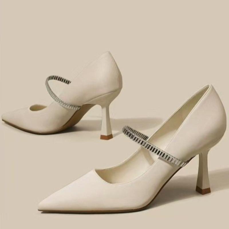 Fashion Super Soft Wrapped Heels Women's Fashion Pointed Toe Shallow Slip Rhinestone Slip Slip Slim Heel Single Shoes