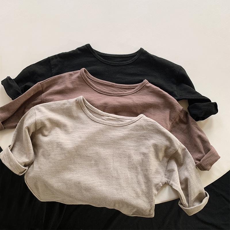 Unisex Kids Korean Style Solid Long Sleeve Cotton Casual T Shirt Top