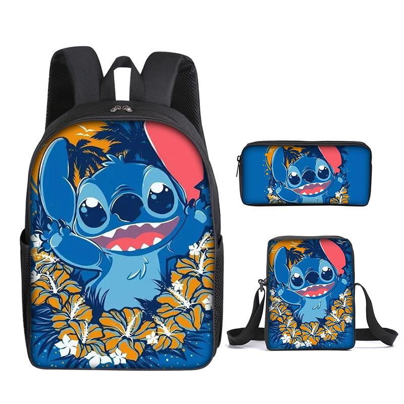 New Stitch Backpack, Stitch Three Piece Set, Elementary School Printed Cartoon Backpack, Shoulder Bag, Pencil Case Set