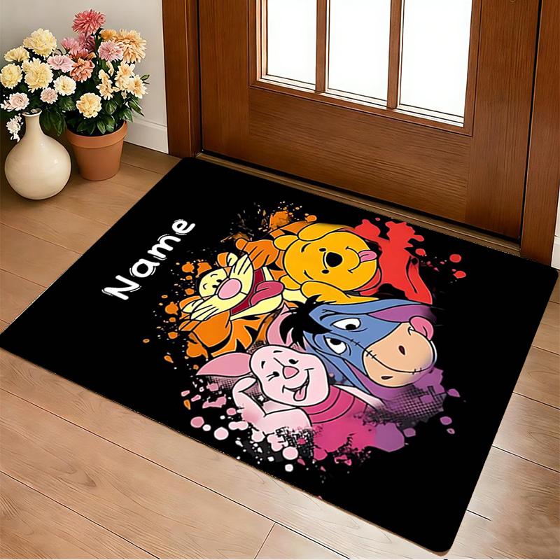 Custom Name Winnie Pooh Party Living Room Non-Slip Area Rug Soft Carpet for Bedroom Kids Playroom Sofa Office Home Decor Doormat
