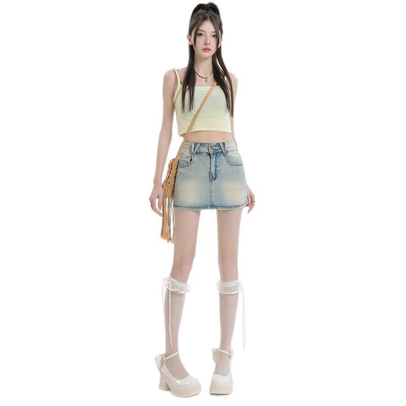 2025 High Waist Spicy Denim Mini Skirt - Slimming, Anti-Exposure, A-Line Fit for Women