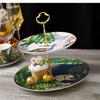 Nordic Light Luxury Cake Stand Double Fruit Plate Fantasy Jungle Animal Tray Household Dim Sum Candy Ceramic Tableware