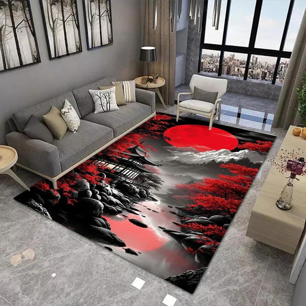 Japanese Cherry Blossom Mount Fuji 3D Area Rug for Kids Bedroom Living Room Sofa Doormat Large Floor Mat Home Decor Gift