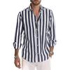 Men's Autumn Long Sleeve Striped Shirt Lapel Loose Tops Man Clothing