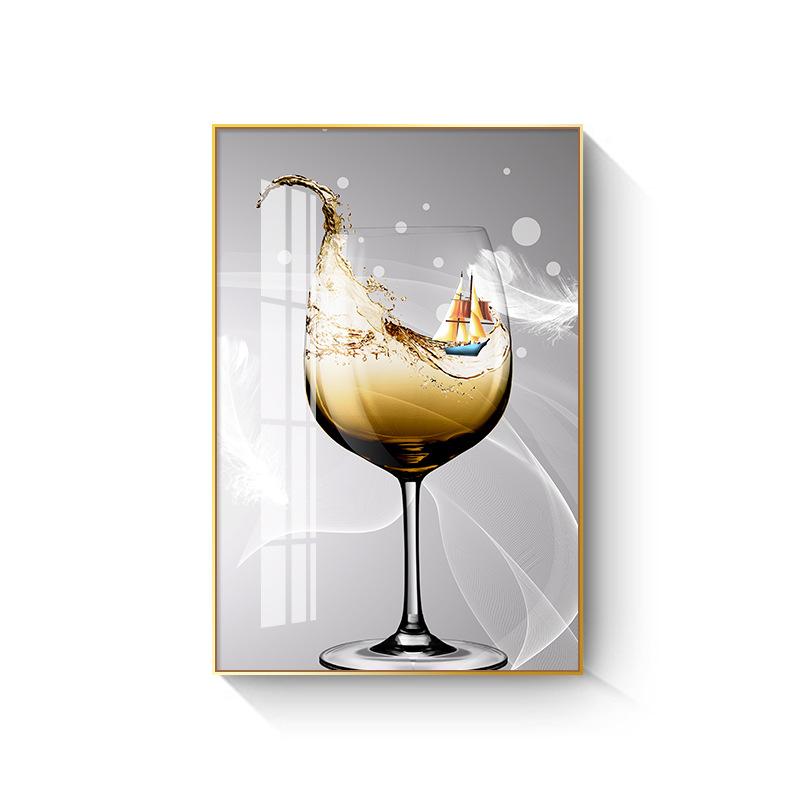 New Chinese Style Wine Glass Canvas Painting Light Luxury Feathers Posters and Prints for Kitchen Dinning Wall Decoration Quadro