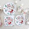 Santa Claus Christmas Party Disposable Tableware Set - Includes Plates, Cups, Cutlery, and Napkins.