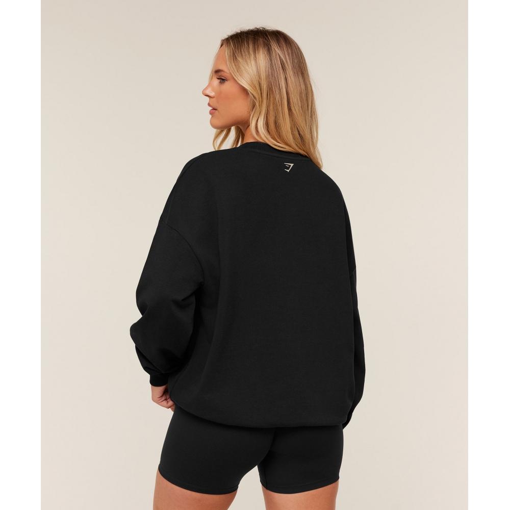 Gymshark Collegiate Graphic Crew Neck Pullover Black  Pebble Grey B4c8z Bb3l