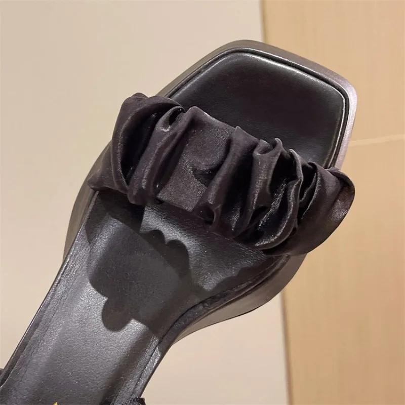 New Women Sandals High Heels Casual Shoes Women's Open Toe Summer Square Female Ankle Strap Low Heels Sandals Women