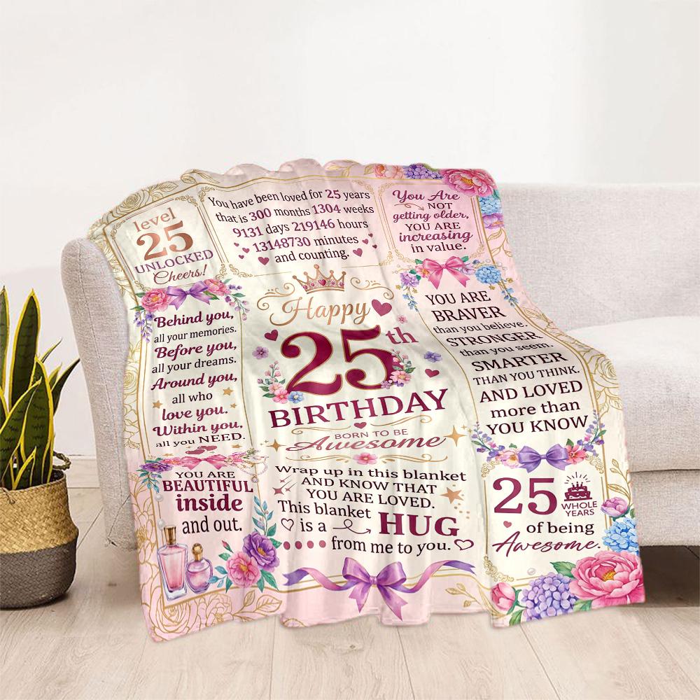 25th Birthday Celebration Flannel Blanket-Soft and Suitable for Sofas,Beds,Offices,Travel,All Seasons,Great Gift for Holidays and Birthdays.