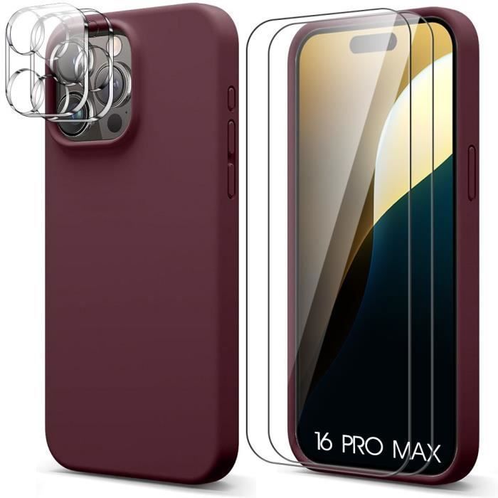 Coque de protection - BOOLING - pour iPhone 16 Pro Max - Silicone Liquide Bordeaux - Effet Mat - Protection Optimale