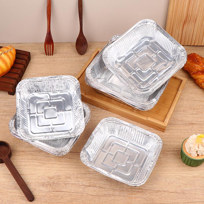 10Pcs 20Cm Air Fryer Aluminum Foil Pan Food Containers Square Oven Bbq Tray Oil-Proof Non-Stick Baking Tool Kitchen Supplies