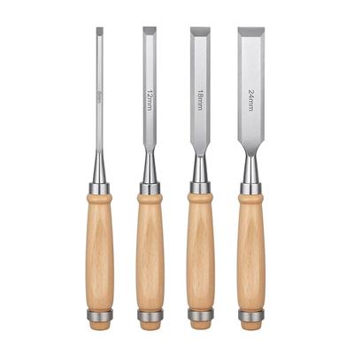 Satz mit 4 Stecheisen für Chrom-Vanadium Ausgezeichnete Profi-Qualität Zimmerei, 6/12/18/24mm, Stahl, Schärfe,